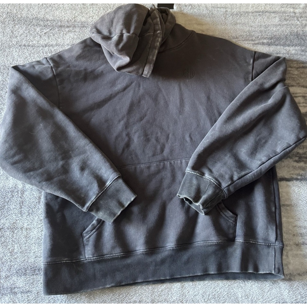 Ninth Hall Fundamentals Charcoal Gray Mineral Wash Organic Cotton Hoodie L
